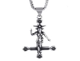 Pendant Necklaces Elfasio Men Stainless Steel Necklace Baphomet Goat Inverted Jewelry Satanic Satan Demon Devil Lucifer Pend16474314124909