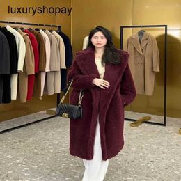 Maxmaras Coat Teddy Bear Womens Cashmere Coats Wool Winter 2024 New Star Style Wine Red Fur Particle Camel Fleece Medium Lo