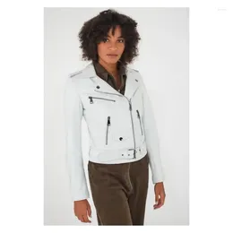 Women's Jackets White Leather Jacket Slim Fit BIker Style Fashion Trends