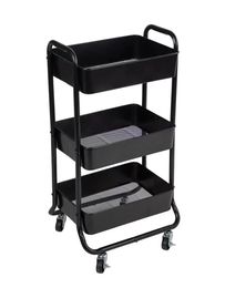3 Tier Metal Utility Cart Rich Black Laundry Baskets Powder Coating Adult and Child 240424
