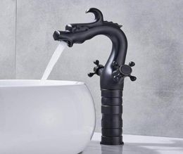 Dragon Shape Bathroom Sink Vessel Faucet Dual Handle Mixer Tap Black Colour Brass Material Oil Rubbed Bronze Faucets1032904