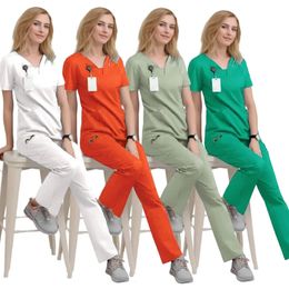 Short Sleeves Comfortable V Neck Hospital Nurse Scrubs Uniform Sets Nurse Medicos Scrubs Nursing Uniform 240410