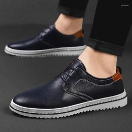 Casual Shoes Men Leather For With Plus Size Flats Black Loafers Lace Up Dress Footwear