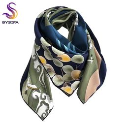 BYSIFA 100% Pure Silk Square Scarf Hijab Fashion Blue Green Women Scarves Shawl Fall Winter Luxury Brand Neck Scarf Cape 240412