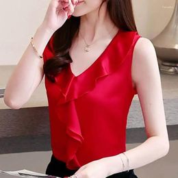 Women's Blouses Fashion Summer Women And Shirts Sleeveless V Neck Solid Chiffon Tops Plus Size Office Ladies Clothing