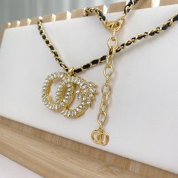 Luxury Diamond Pendant Necklace Designer Women Pearl Necklaces Double Letter Wedding Anniversary Jewellery Gift High Quality