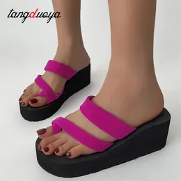 Slippers Thin Band Set Slipper Sexy Rose Platform Slip-on Summer Sandals Women's Comfortable Wedge High Heels Beach