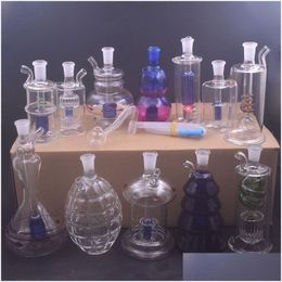 Smoking Pipes 10Pcs Mini Glass Oil Burner Bong 10Mm Joint Handle Water With Thick Pyrex Clear Heady Recycler Dab Rig Ashcatcher Male P Dhkjx