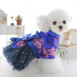 Dog Apparel Christmas Dress Birthday Outfit Coil Button Pet Wedding Mesh Patchwork Thickened Cute For Bichon Frise Autumn