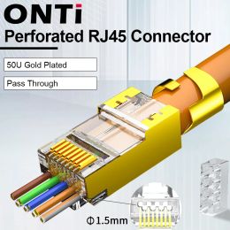 Drives Onti 10/50/100pcs Cat5e Cat6 Cat7 Plug Rj45 Connector 50u Gold Plated End Pass Through Network Cable Modular 8p8c Connector