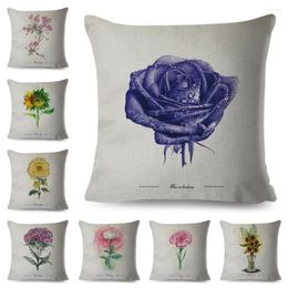 Pillow Watercolour Flower Cover For Sofa Home Car Nordic Linen Decor Plant Colourful Floral Print Pillowcase 45x45cm Case