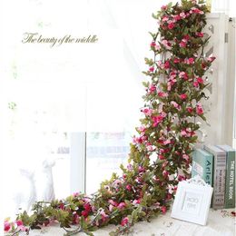 Decorative Flowers High Quality 2.3m Roses Artificial With Green Leaves Hanging Garland Silk For Wedding Home Decoration Wholesale