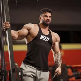 Bodybuilding cottonTank Tops I-shaped vest Gym Workout Fitness Sleeveless shirt Running Stringer Singlet Male clothing 240426