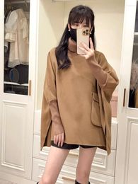 Casual Dresses 0019 Double Sided Cashmere Coat High Collar Cape Cover Bat Sweater Wool Jacket 2024