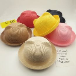 20pcs/lot夏のかわいい猫の耳家族麦わら帽子韓国語バージョンbear hat hat children beach sunhat men and women spring