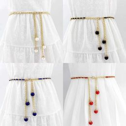 Waist Chain Belts A metal waist chain womens leather pearl ball pendant tassel skirt fashionable waist belt casual play waist belt