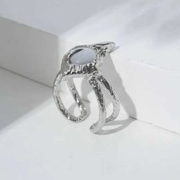 Wedding Rings Unique Design Alien Personalised Cats Eye Stone Open Ring Womens Unisex Style Advanced Sense Dark Heavy Industry Food Ring