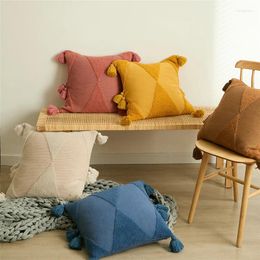 Pillow Solid Cover Blue Mustard Yellow Ivory Case Soft Knitted 45cm Tassels For Home Decoration Sofa Bed