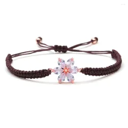 Charm Bracelets CZ Crystal Copper Flower Braided Bracelet Women Men Zircon Stone Red Purple String Macrame High Quality Present