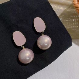 Stud Earrings 2024 Big Fine Elegance Pearl Dangle For Women Trend French Style Pink Colour Simple Jewellery Gift