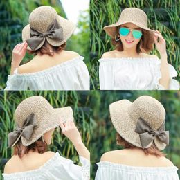 Berets Women Wide Large Brim Straw Hat Outdoor Summer Beach Fisherman Cap Fashion Bucket Bow Tie Sun
