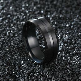 Wedding Rings Cross border handmade 8MM wide Centre groove frosted mens stainless steel ring popular Jewellery in Europe and America
