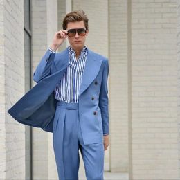 Men's Suits 2024 Handsome Sky Blue Suit Tuxedo 2 Piece Groom Tuxedos Jacket For Men High Quality Wedding Skinny Casual Costume Homme