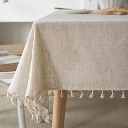 1pc solid Colour linen farmhouse style tablecloth beige fringe decoration dust, suitable for dining tables, parties, outdoor rectangular tablecloth.