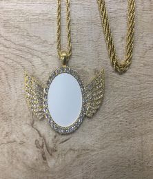 100PcsLot Custom hip hop round shape Jewellery Sublimation Angel Wings Necklace For Promotion Gifts3188735