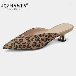 Dress Shoes JOZHAMTA Size 33-40 Women Slingback Sandals Sexy Leopard Real Leather Mid Heels Summer 2024 Party Office Sandalias