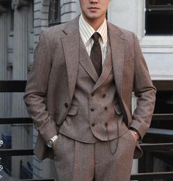 Men's Suits 3 Pieces Suit Jacket Vest Pants Coat Blazer Groomsman Slim Fit Lapel Solid For Wedding Herringbone 5XL Size