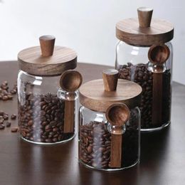 Storage Bottles Large Capacity Glass Sealed Jar Lid Wood Cover Coffee Bean Organiser Kitchen Containers