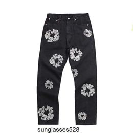 Denim Teers Hoodie Designer Jacket High Street Flower Wreath Black Washed Straight Jeans Teaes 4542