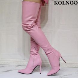 Boots Kolnoo Handmade Real Pos Ladies High Heel Over Knee Pointed-toe Sexy Party Prom Thigh-high Evening Fashion Shoes