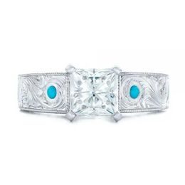 Wedding Rings Exquisite Luxury Silver Colour Inlaid Aquamarine Zirconia Ring Bridal Engagement Reception Anniversary Trending Jewellery