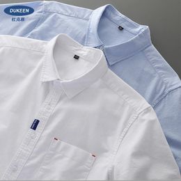 Dukeen 100% Cotton Oxford Spinning Shirt for Men Summer Casual Solid Colour Blouse Man White Short-Sleeved Tops 240425