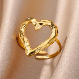 Wedding Rings Stainless Steel Rings for Women Aesthetic Heart Gold Colour Wedding Ring Waterproof Jewellery Finger Accessories Free Shipping Gift