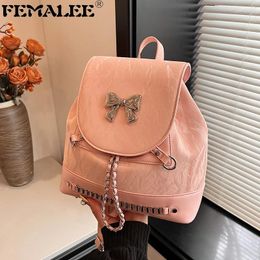 School Bags FEMALEE Multifunctional Backpack WOMEN'S Soft Leather Hand Bill Shoulder Bag Y2K Girls Bow Large Rucksack