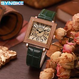 Wristwatches Women Luxury Watch Vintage Big Numbers Square Dial Watches Brown Leather Strap Ladies Quartz Clock Dress Wristwatch