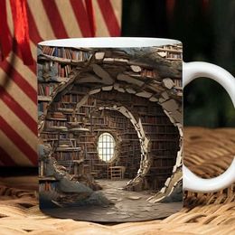 Mugs Creative Space Design of 3D Bookshelf Ceramic Cup Library Bookshelf Cup Tea Milk Coffee Cup Best Book Enthusiast Gift J240428