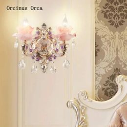 Wall Lamps French Luxury Purple Crystal Lamp El Living Room Bedroom Bedside European Jade Alloy