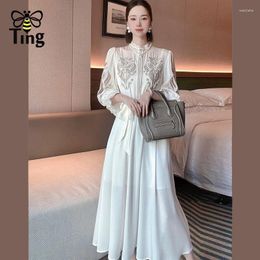 Casual Dresses Tingfly Women Fashion Hollow Out Embroidery White Colour A Line Midi Long Dress Lady Chic Half Sleeve Elegant Summer