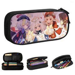 Genshin Impact Qiqi Paimon Klee Pencil Cases Anime Cute Pouch Pen Box For Girl Boy Big Capacity Bags Students Accessories