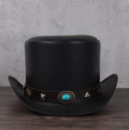 Berets Women Men Leather Top Hat President Traditional Fedoras Magician Steampunk Cosplay Party Caps Dropshiping 3Size 13CM2529260