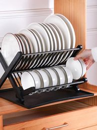 Kitchen Storage Rack Dish Tray Drain Household Foldable Bowl Box Black One