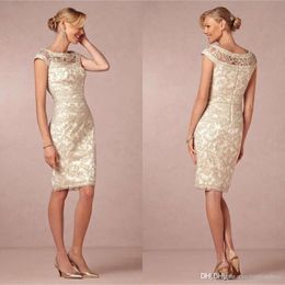 Champagne della sposa La guaina del 2020 Abito Formale Formale di Festa Short -Pizzo Plussure Austri personalizzate su misura.