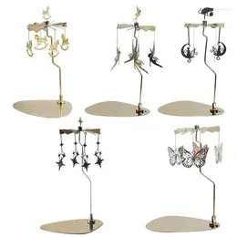 Candle Holders Carousel Stainles Steel Rotating Candlestick Holder With Tray Revolving Romantic Carrousel Tea Light