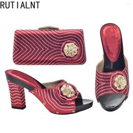 Dress Shoes Red Colour Italian Ladies And Bag Set Decorated With Rhinestone Nigerian For Women Italy Shoe