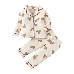 Clothing Sets Girls Boys Unisex Home Wear Cotton Pyjama Set Cartoon Bear Print Shirt & Pants Dropship