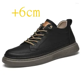 Casual Shoes Genuine Leather Heightening Elevator Height Increase Men Insole 6CM Sneakers Sport